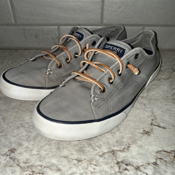 Sperry Top Sider Shoes - Sperry Pier View Gray Canvas Lace Up Slip-On Sneakers Women's Size 11 No Tie